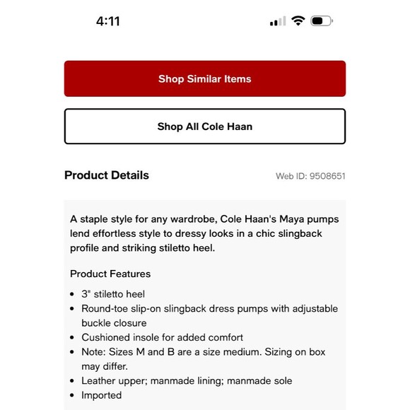 NWOB Cole Haan Maya White Ivory Leather Slingback Pumps 3” Heel Women’s Size 8B - Picture 9 of 9